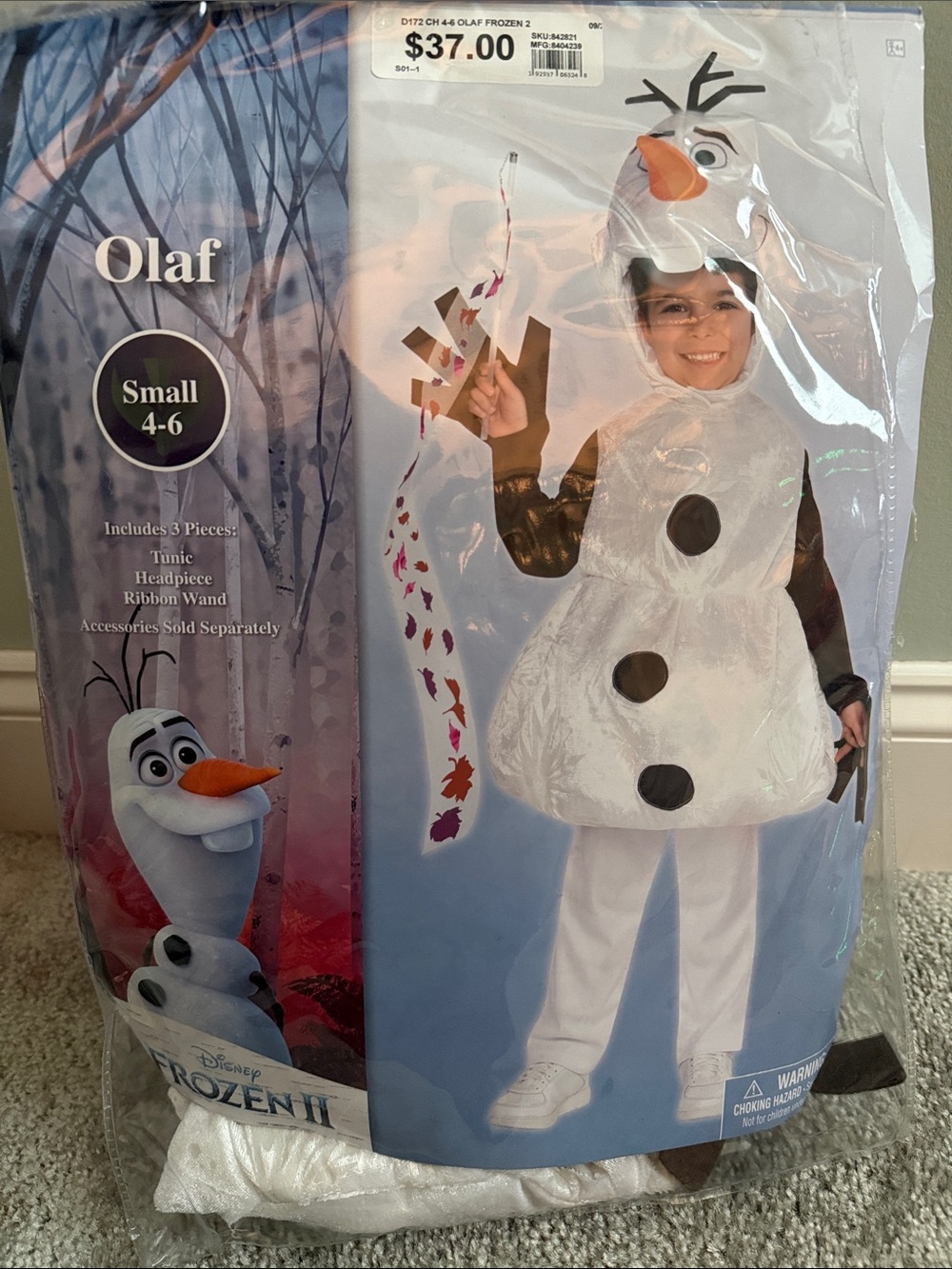 Disney Olaf Kids Costume - White Snowman Outfit (Small 4-6)